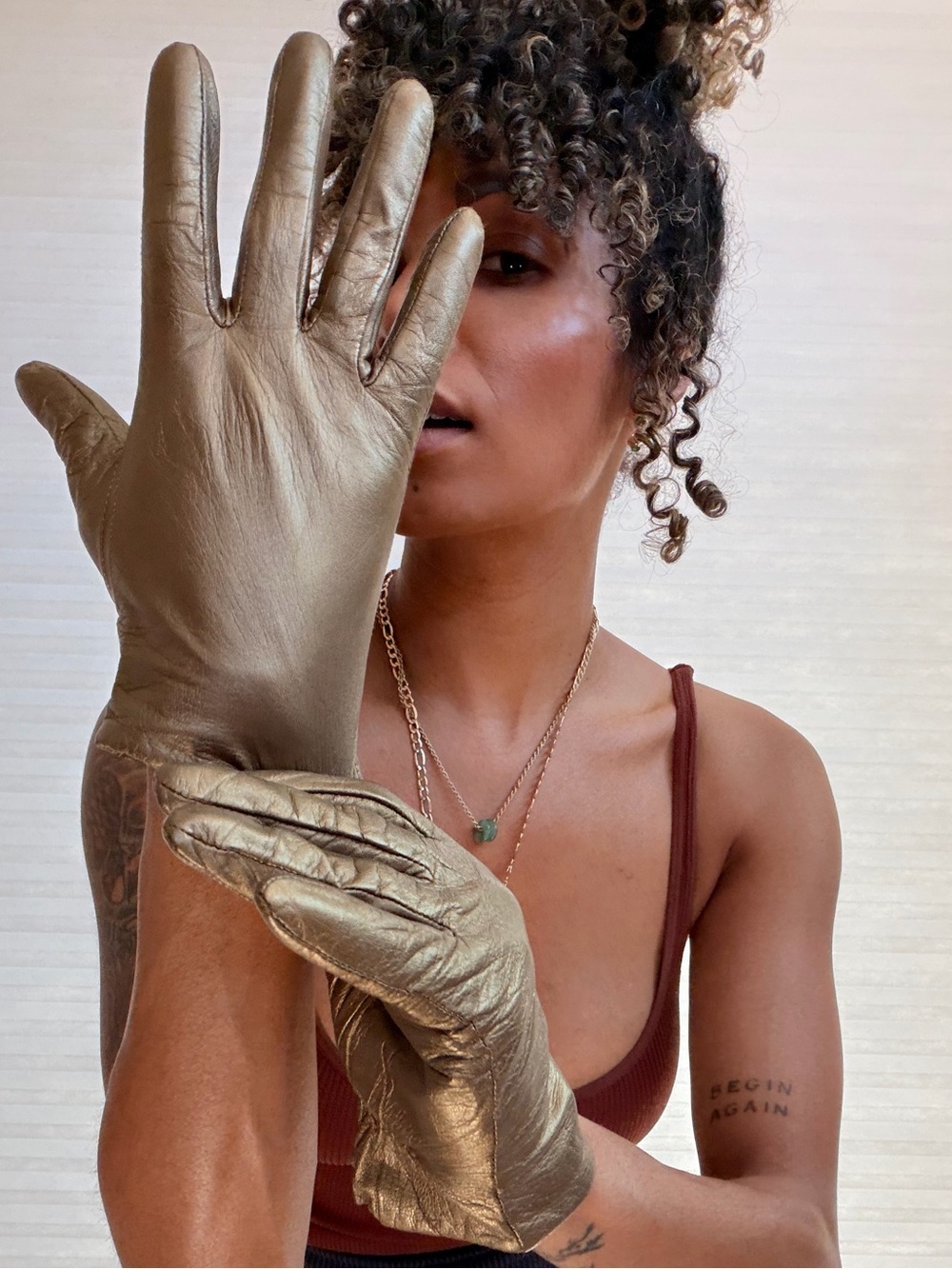 Metallic Bronze Leather Gloves – Genuine Leather - Picture 1 of 16